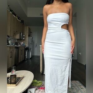 White Strapless Dress with side cutout